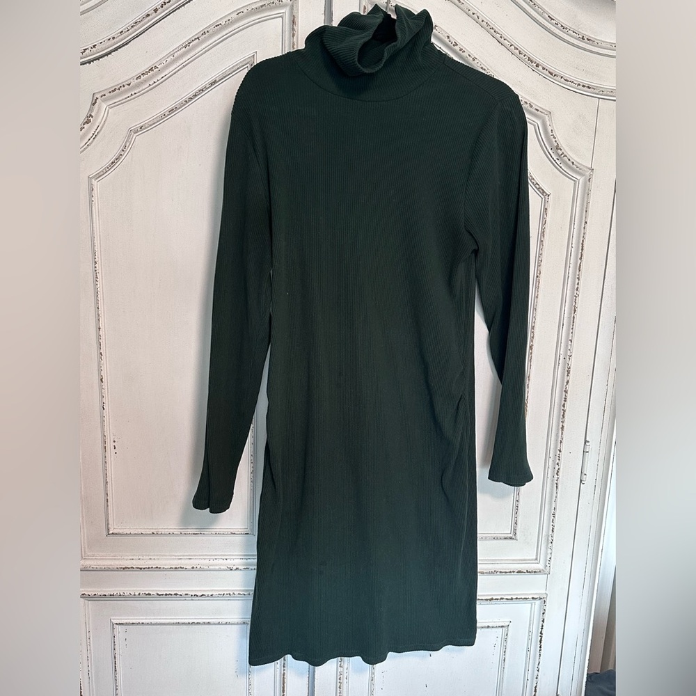 Old Navy Dark Green Long Sleeve Maternity Mock Neck Mini Dress